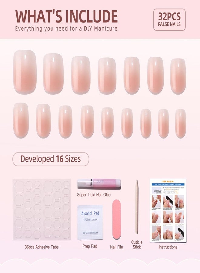 WAFOLOZE Ombre Press On Nails Square - Short Reusable Soft Gel Art Nails Tips Kit, Fake Nails with Glue, 16 Sizes - 32Pcs - Image 5